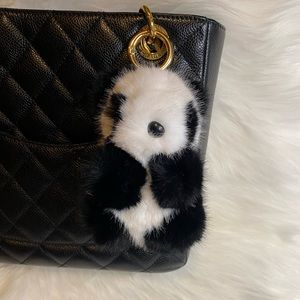 Panda bag charm Pom Pom Black Fluffy kawaii New Birthday Gift